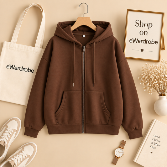 Basic Brown Zipper Hoodie