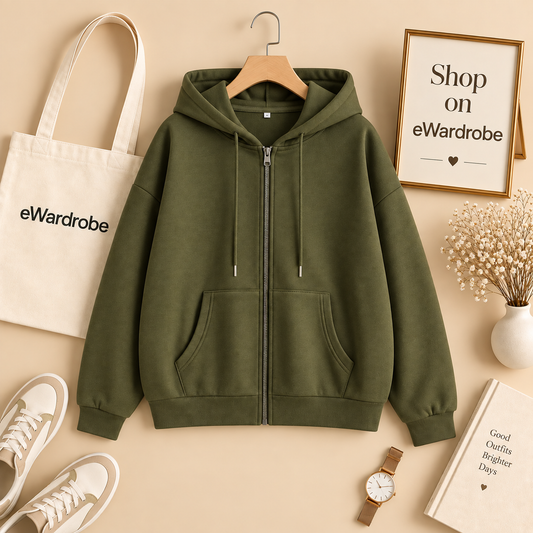 Basic Olive Green Zipper Hoodie