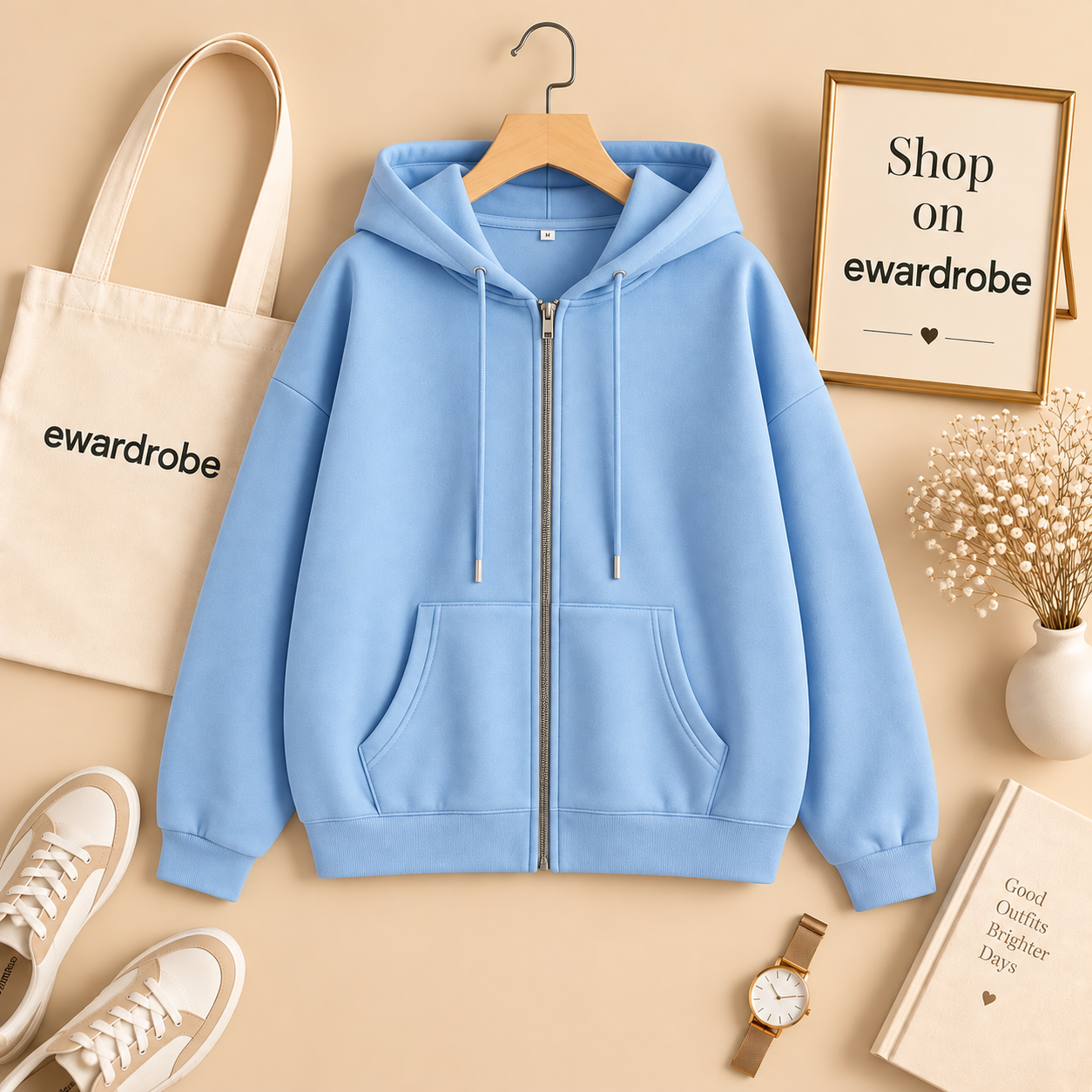 Basic Sky Blue Zipper Hoodie