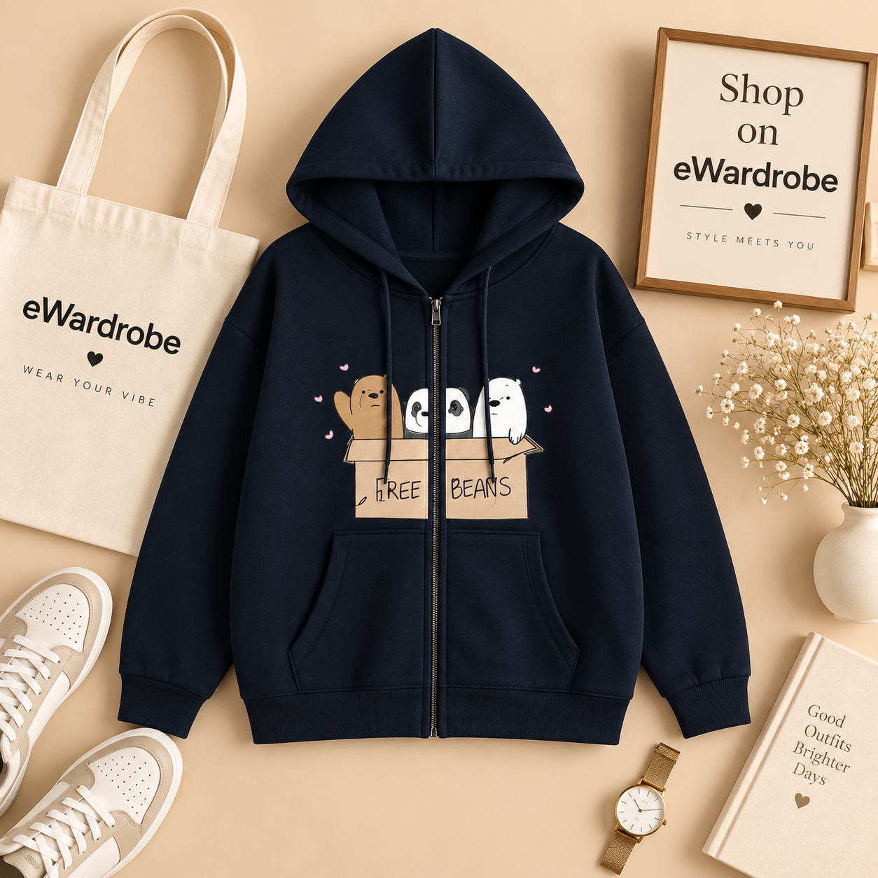 Black Zipper Hoodie Free Bears