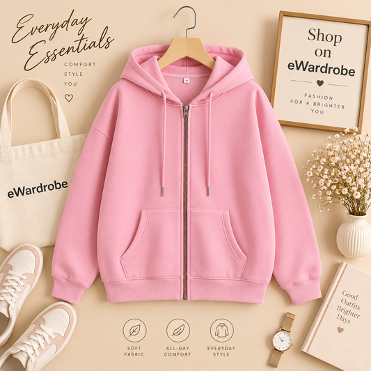 Basic Baby Pink Zipper Hoodie
