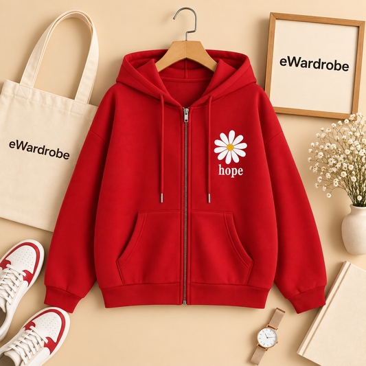 Red Zipper Hoodie Pocket Hope sunflower