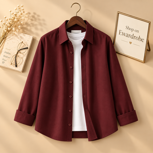 Maroon Button Down Shirt With White Inner Tee