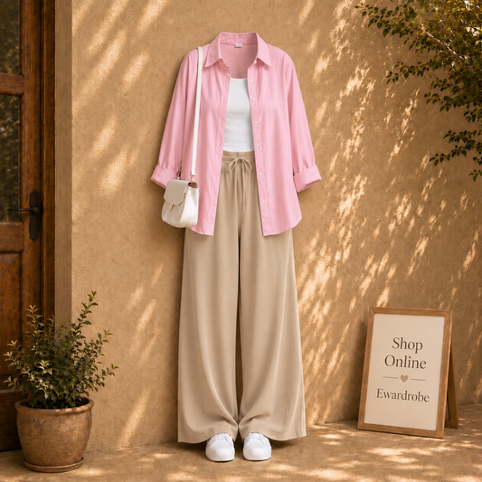 Baby Button Shirt With Beige Flapper And White Tanktop
