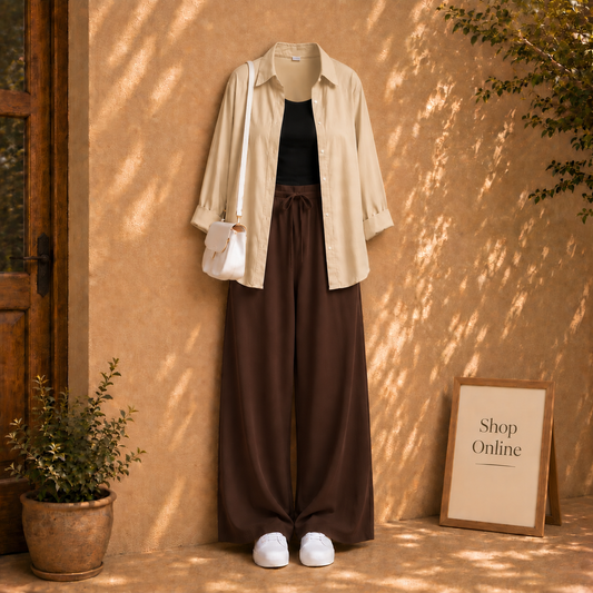 Beige Button Shirt With Brown Flapper And Black Tanktop