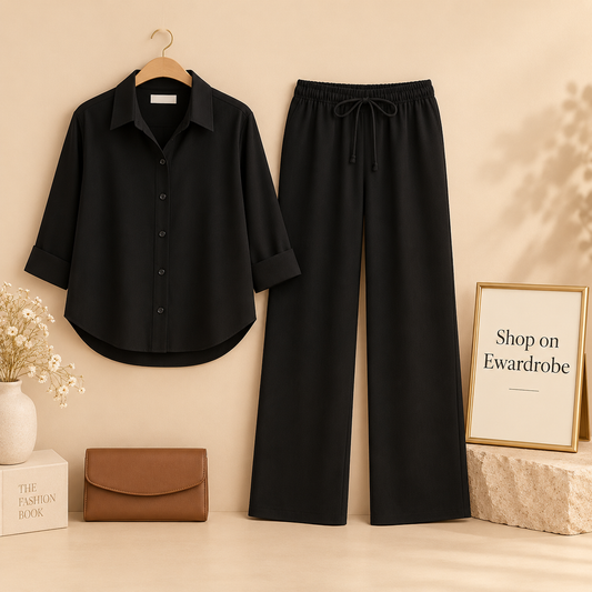 Black Button Down Shirt with Black Flapper