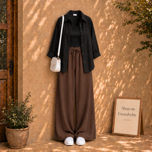 Black Button Down Shirt with Brown Flapper and Black Tanktop