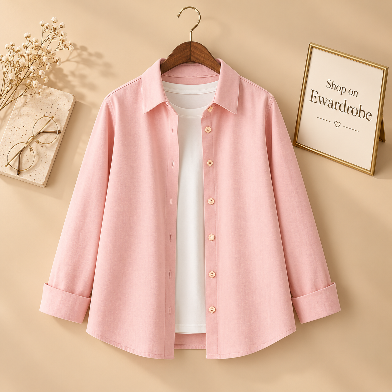 Pink Button Down Shirt With White Inner Tee