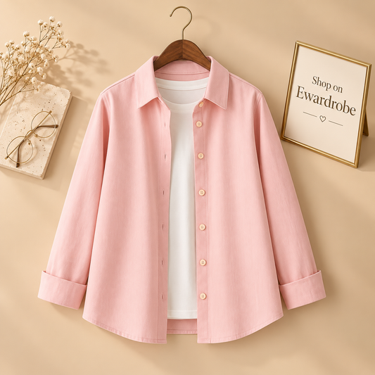 Pink Button Down Shirt With White Inner Tee
