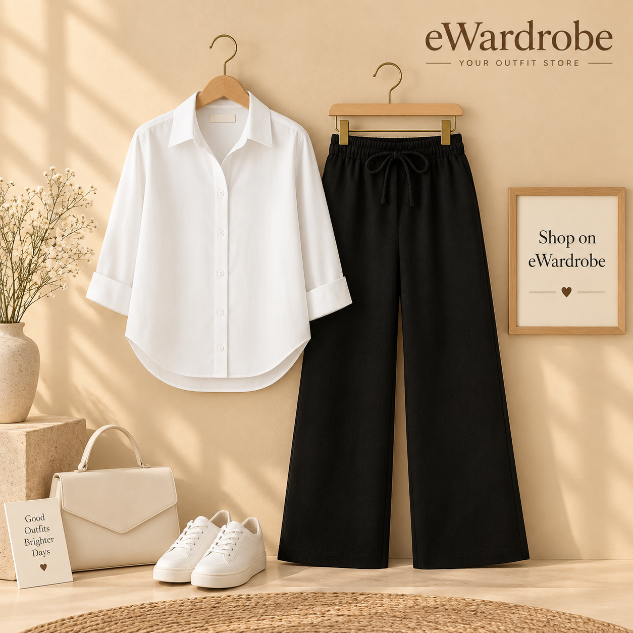 White Button Down Shirt With Black Flapper