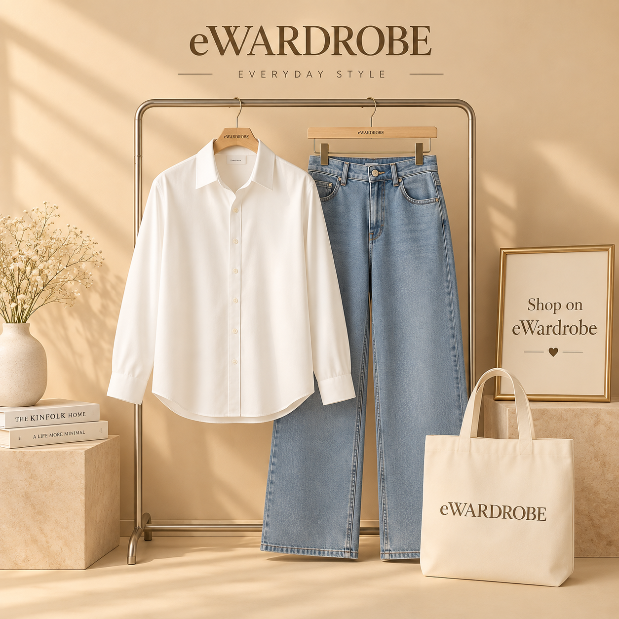 White Button Down Shirt With Ice Blue Wide Leg Jeans