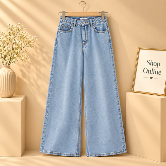 Icy Mid-Blue Wide Leg Jeans