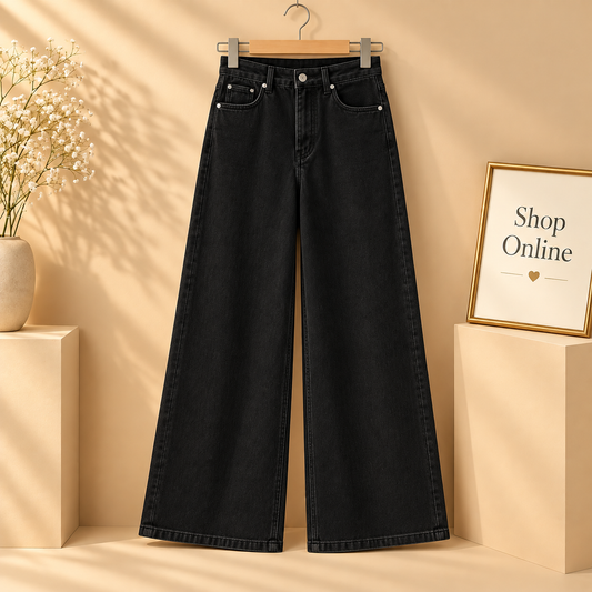 High Waisted Black Wide Leg Jeans
