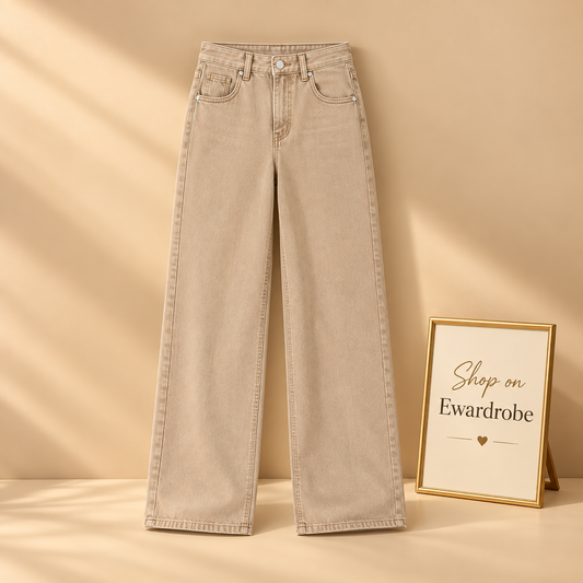 High Waisted Beige Wide Leg Jeans