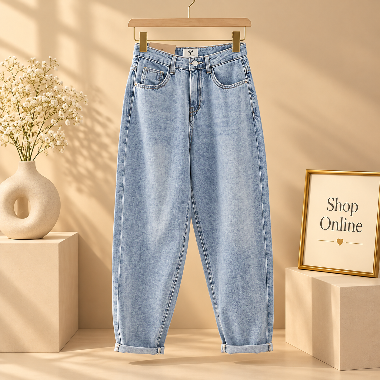 High Waisted Rust Blue Mom Jeans