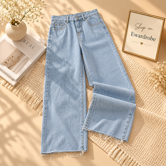 Sky-Blue Wide Leg Jeans