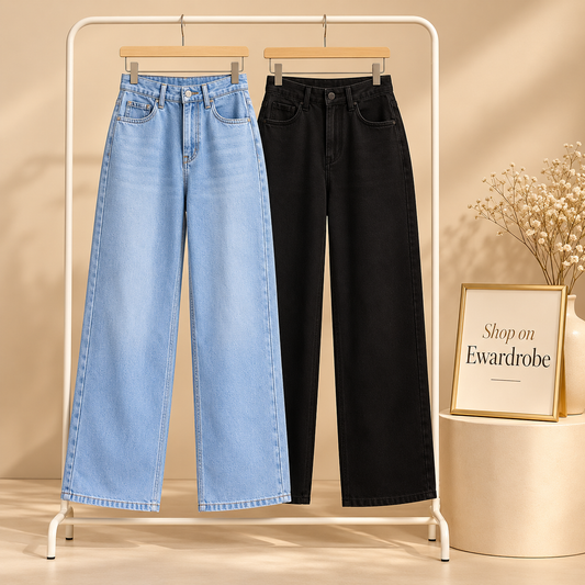 Pack of 2 Wide Leg Jeans (Sky Blue & Black)