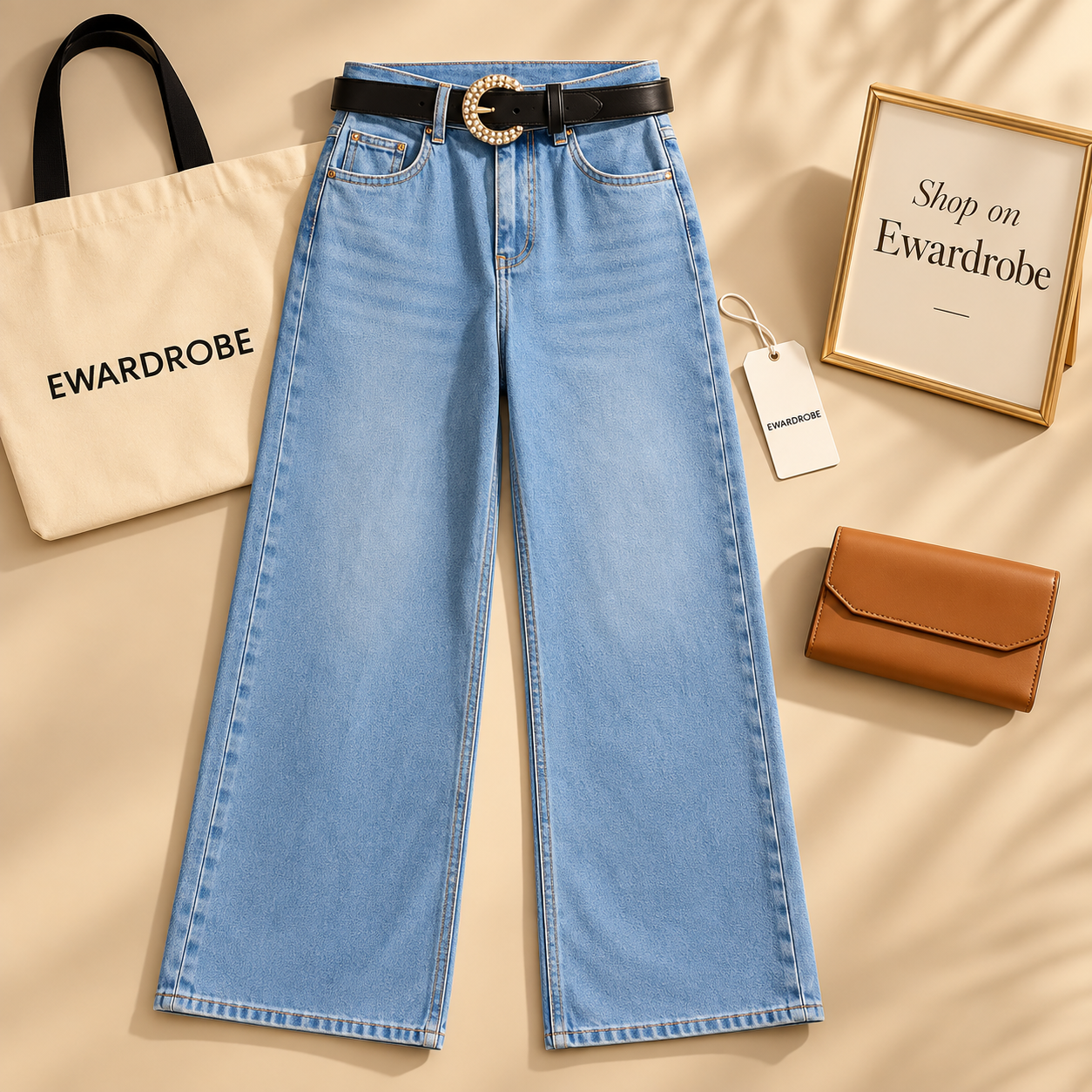 Aqua Blue Wide Leg Jeans