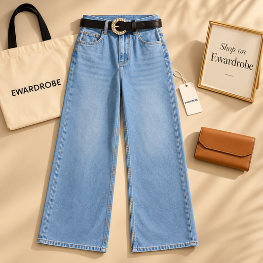 Aqua Blue Wide Leg Jeans