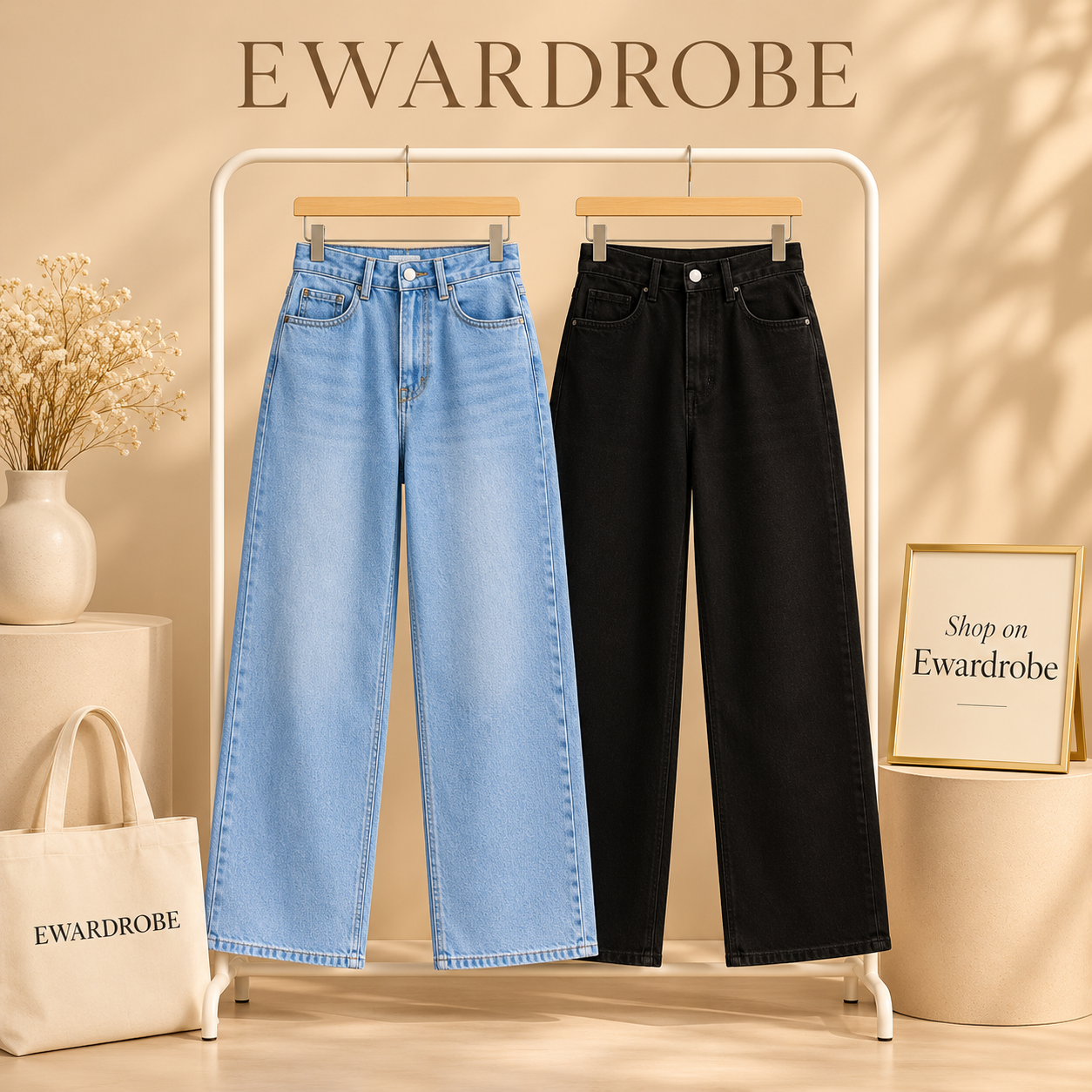 Pack Of 2 Wide Leg Jeans (Sky Blue And Black)