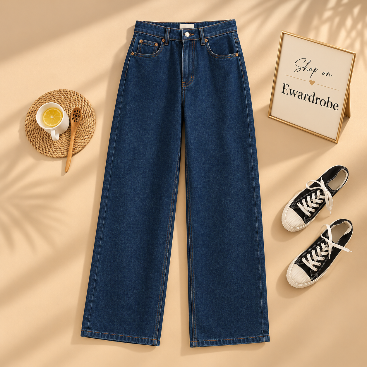 Mid Blue Wide Leg Jeans High Waisted