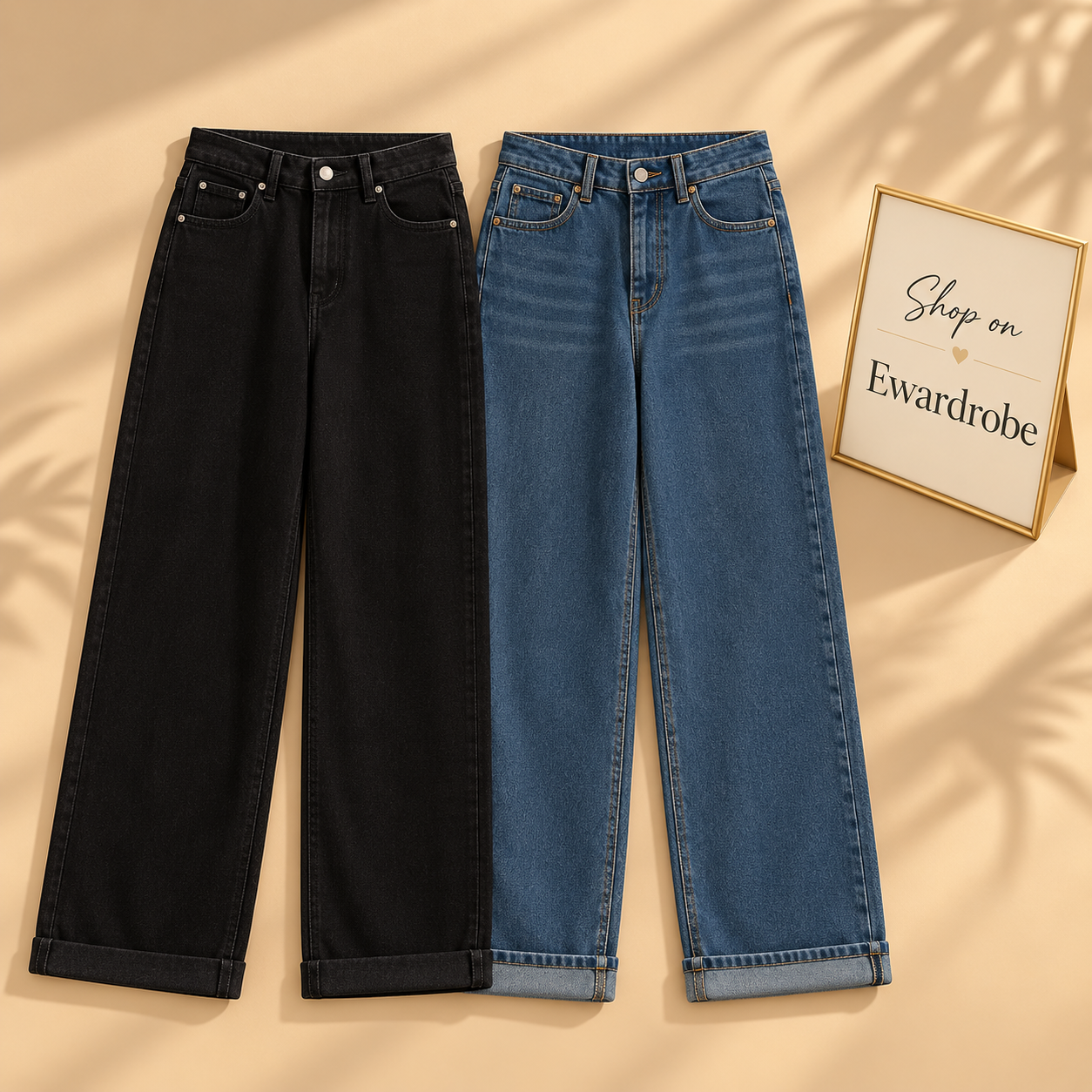 Pack Of 2 Wide Leg Jeans ( Black And Mid Blue)