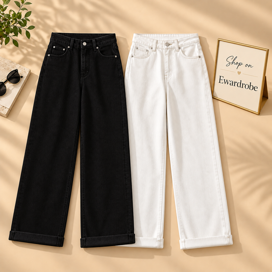 Pack Of 2 (Black And White) Wide Leg Jeans