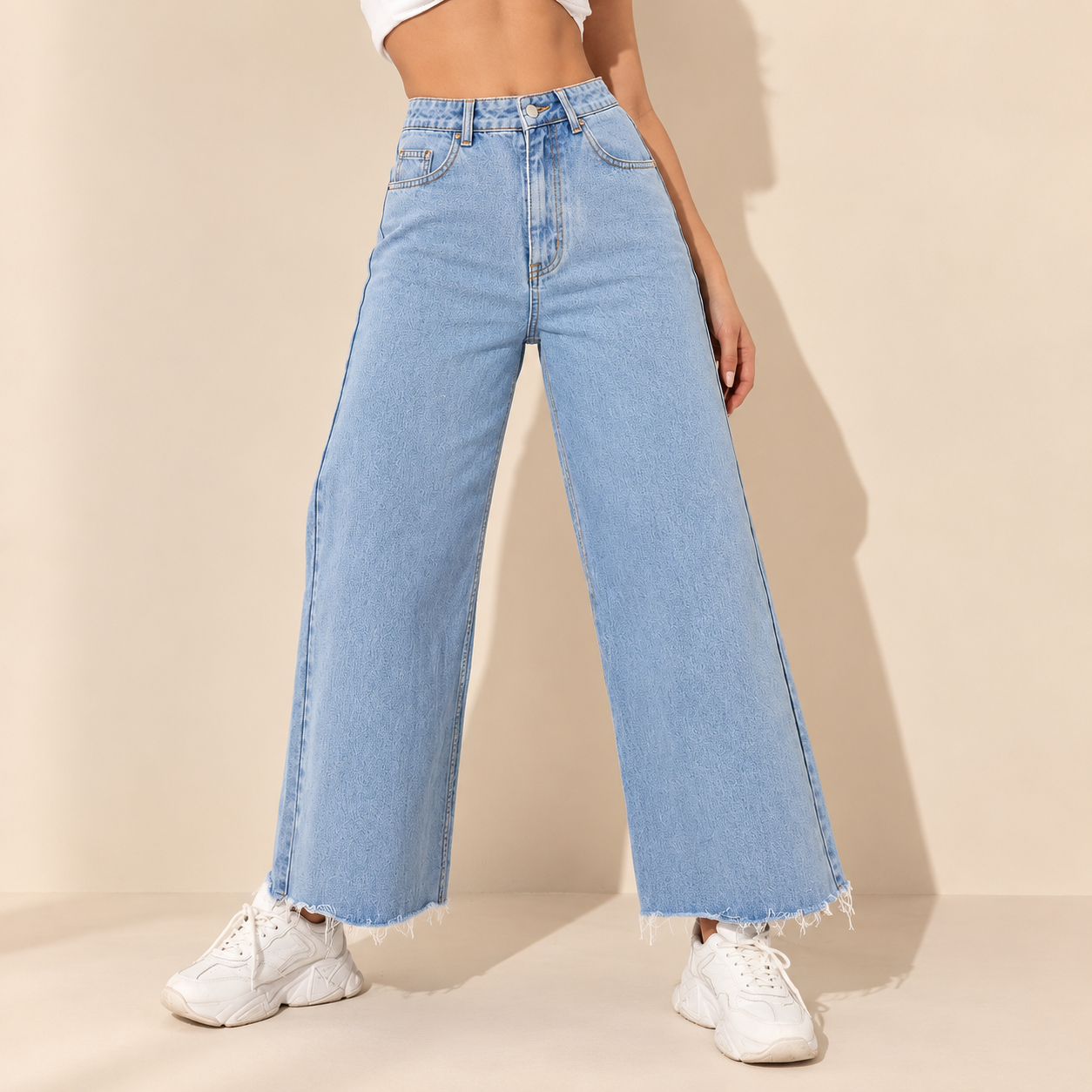 Sky-Blue Wide Leg Jeans