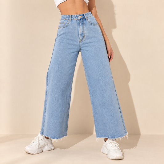 Sky-Blue Wide Leg Jeans