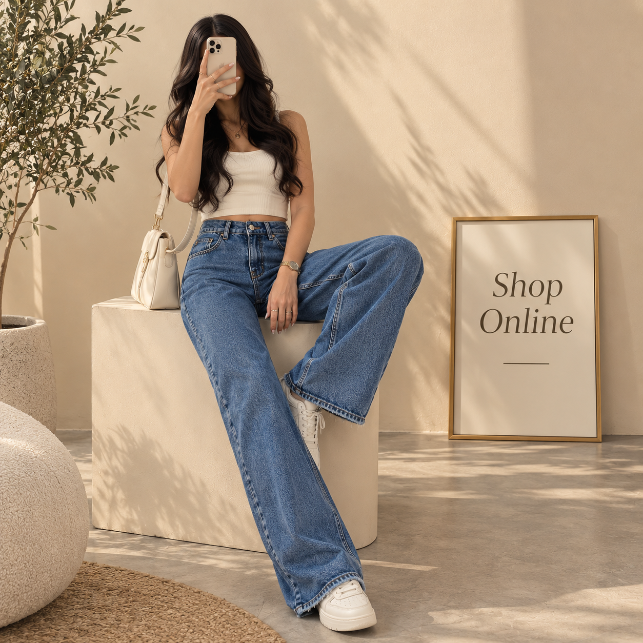 Mid-blue Wide Leg Jeans