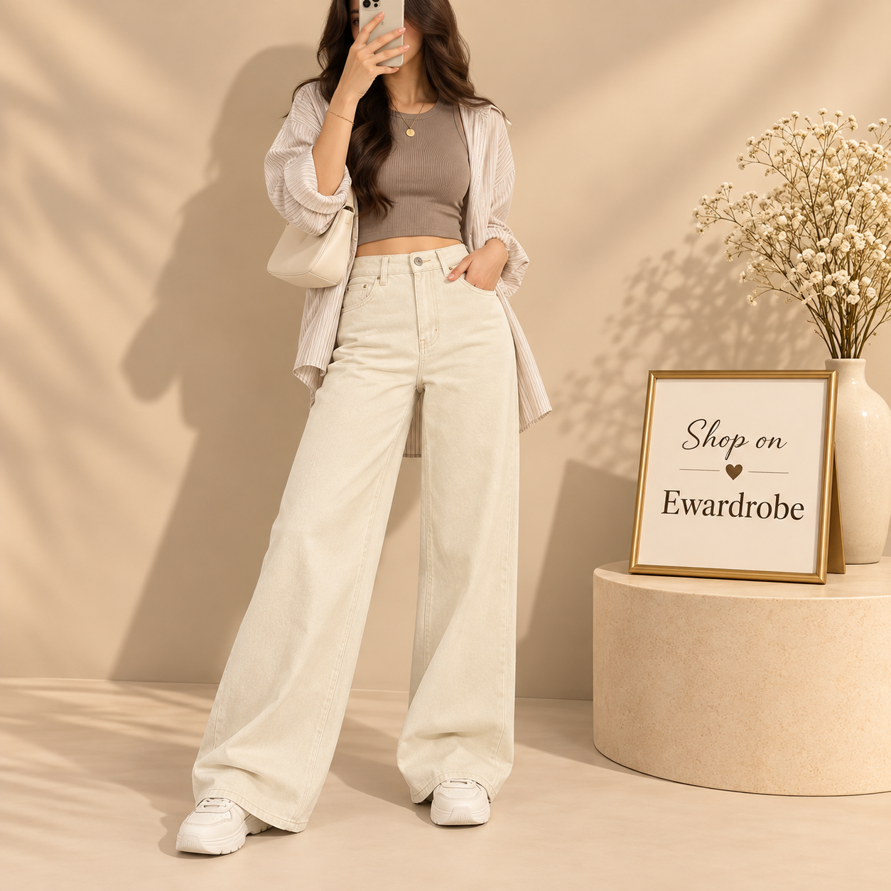 High Waisted White Wide Leg Jeans