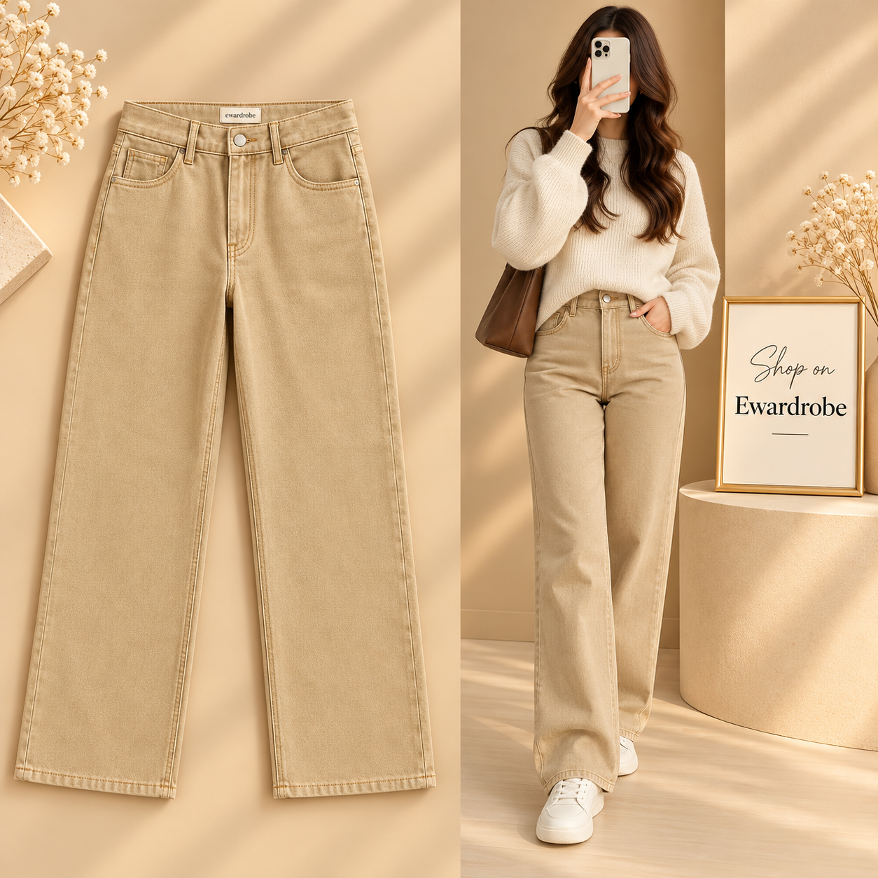 Beige Straight Jeans