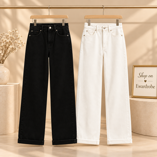 Pack Of 2 Wide Leg Jeans ( White And Black )