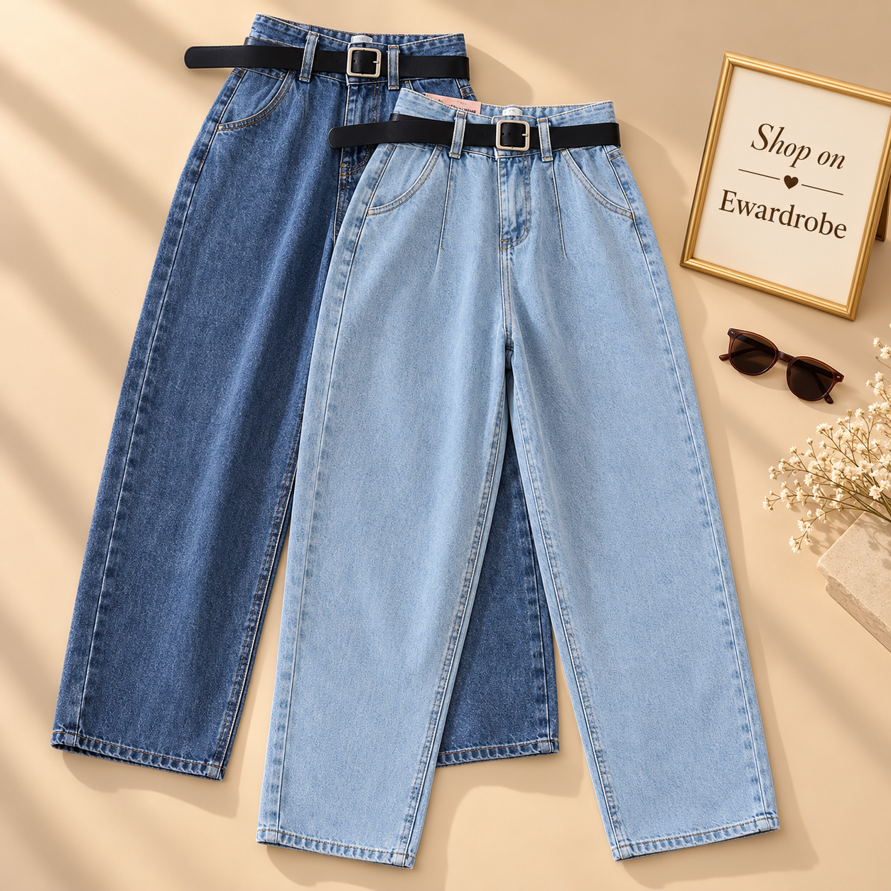 Pack Of 2 Mom Jeans (Ice Blue And Mid Blue)