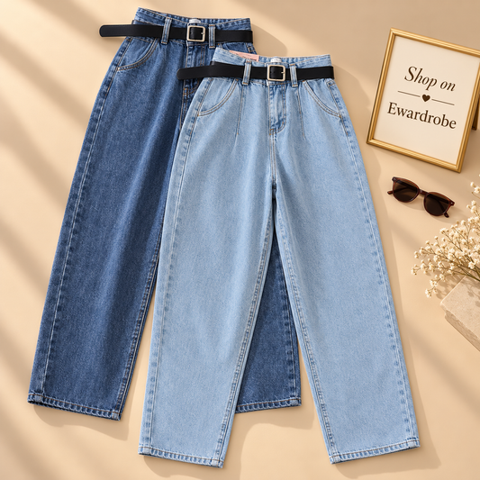 Pack Of 2 Mom Jeans (Ice Blue And Mid Blue)
