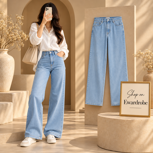 Sky Blue Wide Leg Jeans