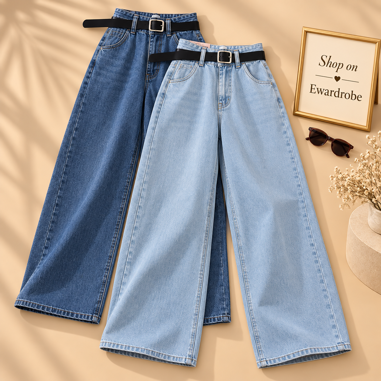 Pack Of 2 Wide Leg Jeans ( Ice Blue And Mid Blue)