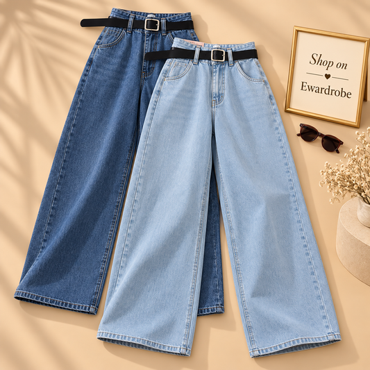 Pack Of 2 Wide Leg Jeans ( Ice Blue And Mid Blue)