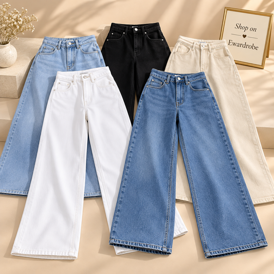 Pack Of 5 Wide Leg Jeans (Sky-blue, White, Ice-blue, Black and Beige)