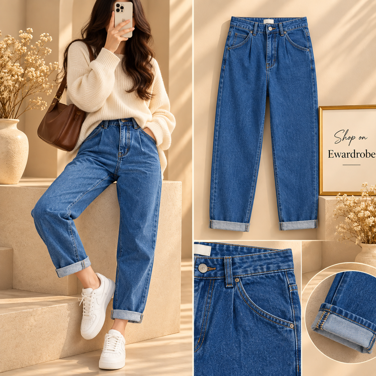High Waisted Mid Blue Mom Jeans