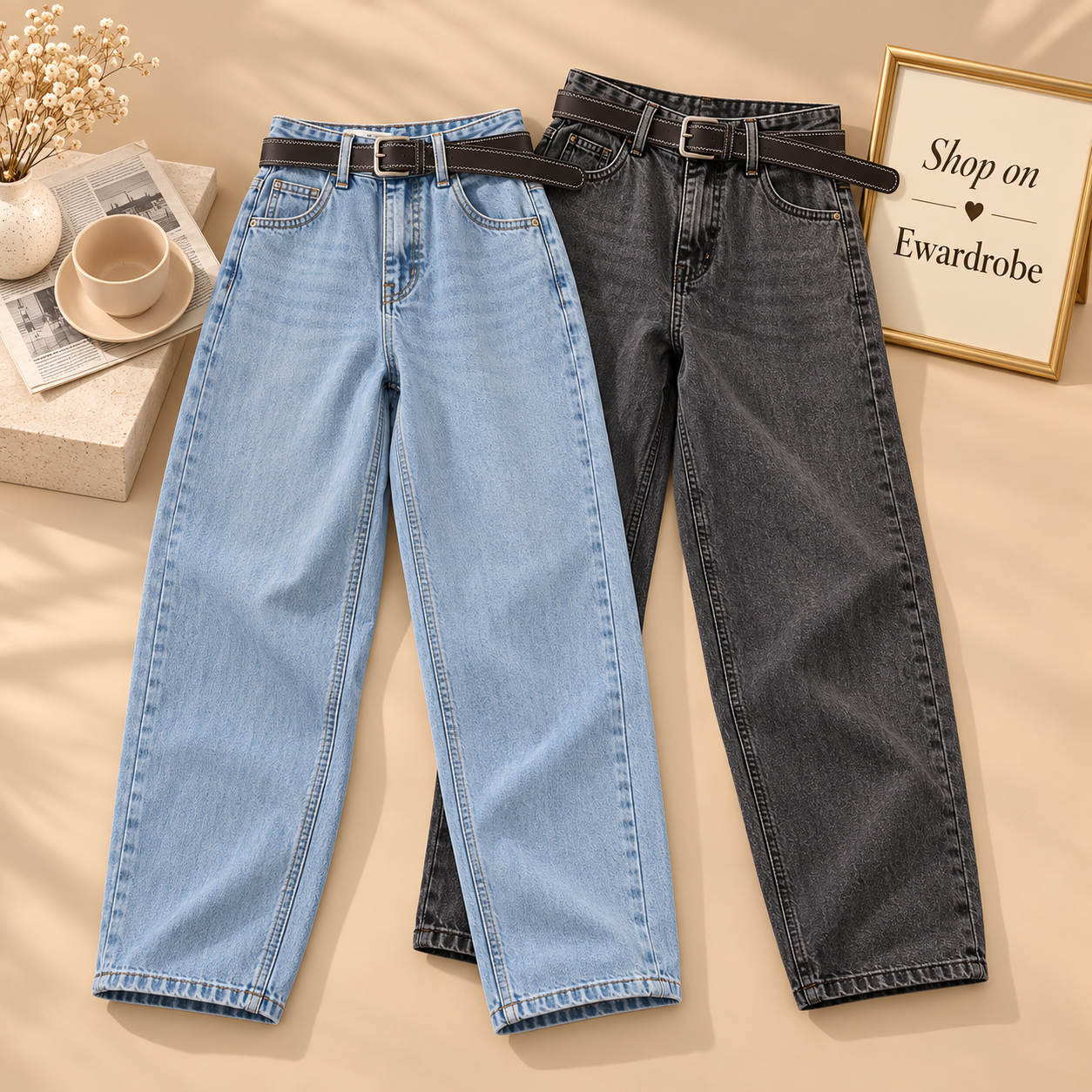 Pack Of 2 Mom Jeans ( Ice Blue And Malaysian Black)