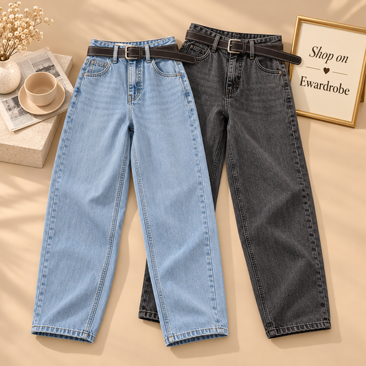 Pack Of 2 Mom Jeans ( Ice Blue And Malaysian Black)