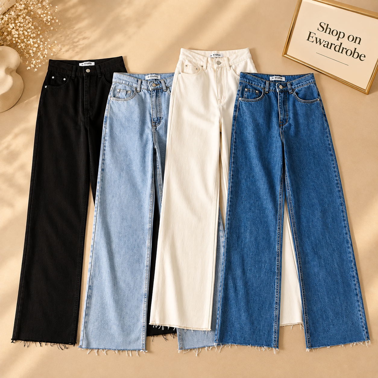 Pack Of 4 Wide Leg (Black, Ice Blue, White and Mid Blue)