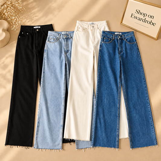 Pack Of 4 Wide Leg (Black, Ice Blue, White and Mid Blue)