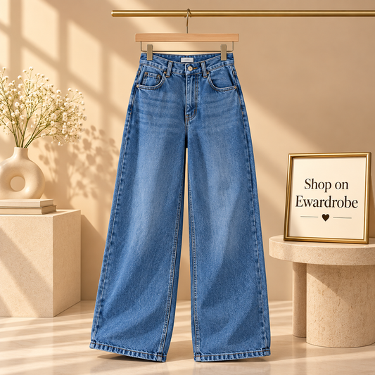 Mid-Blue Wide Leg Jeans