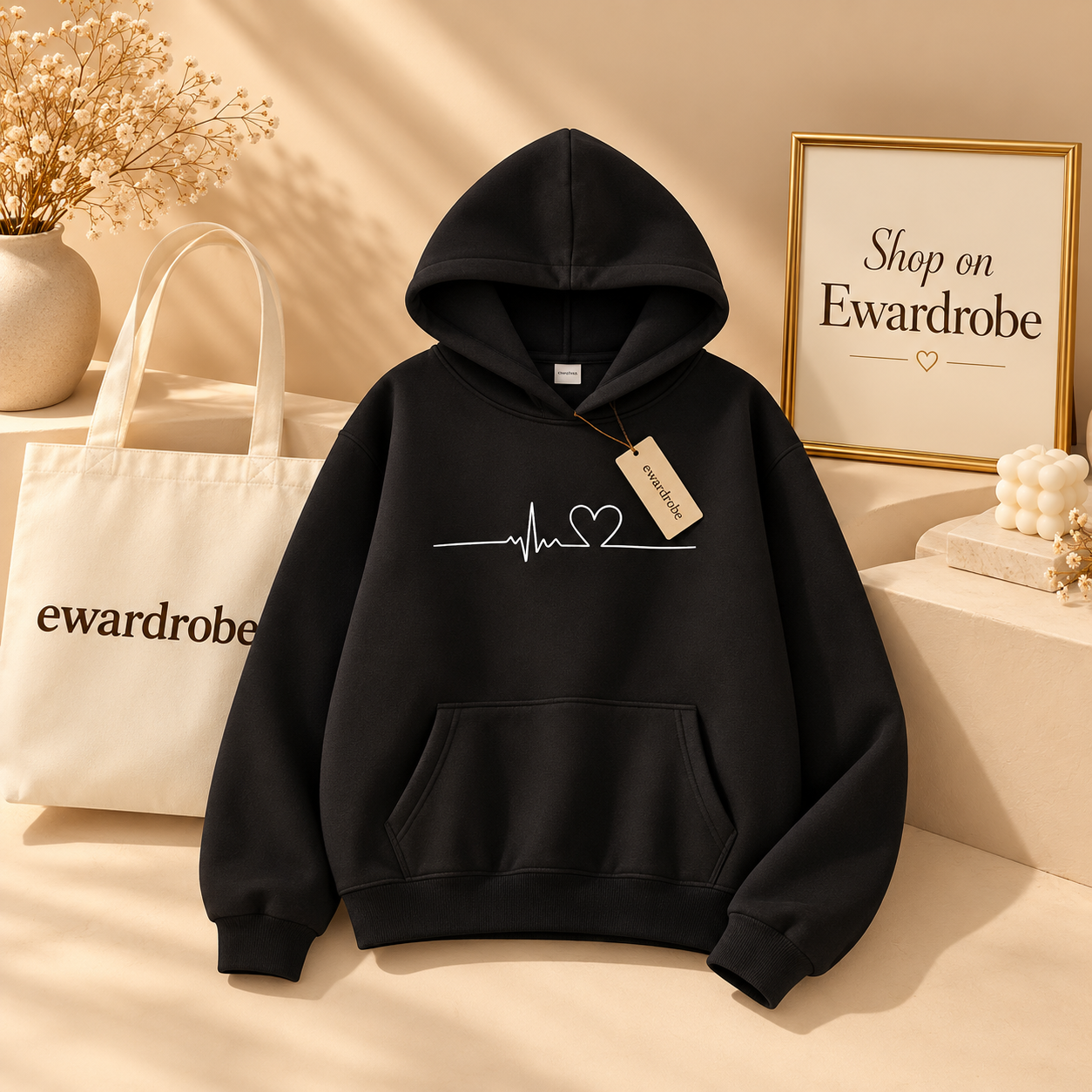 Heart Beat Black Hoodie