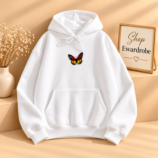 White Orange Butterfly on Center Hoodie