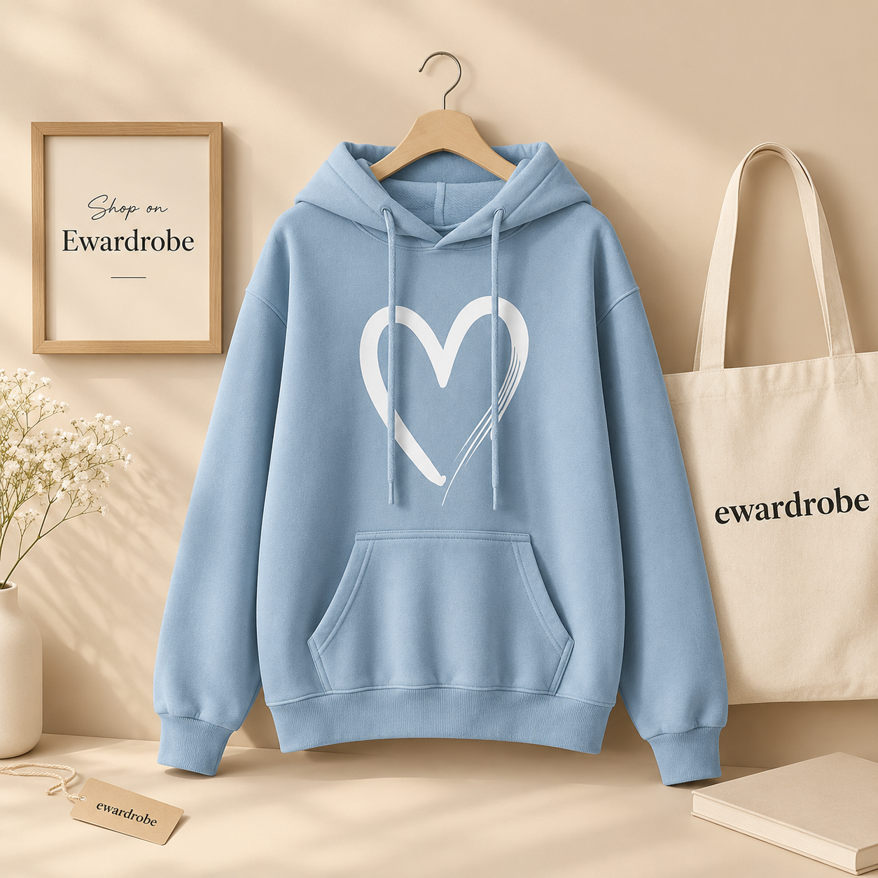 Sky Blue Big Shreded Heart (White) Hoodie