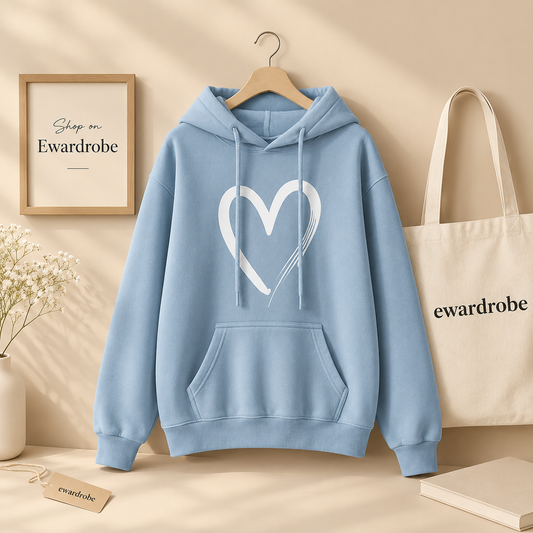 Sky Blue Big Shreded Heart (White) Hoodie