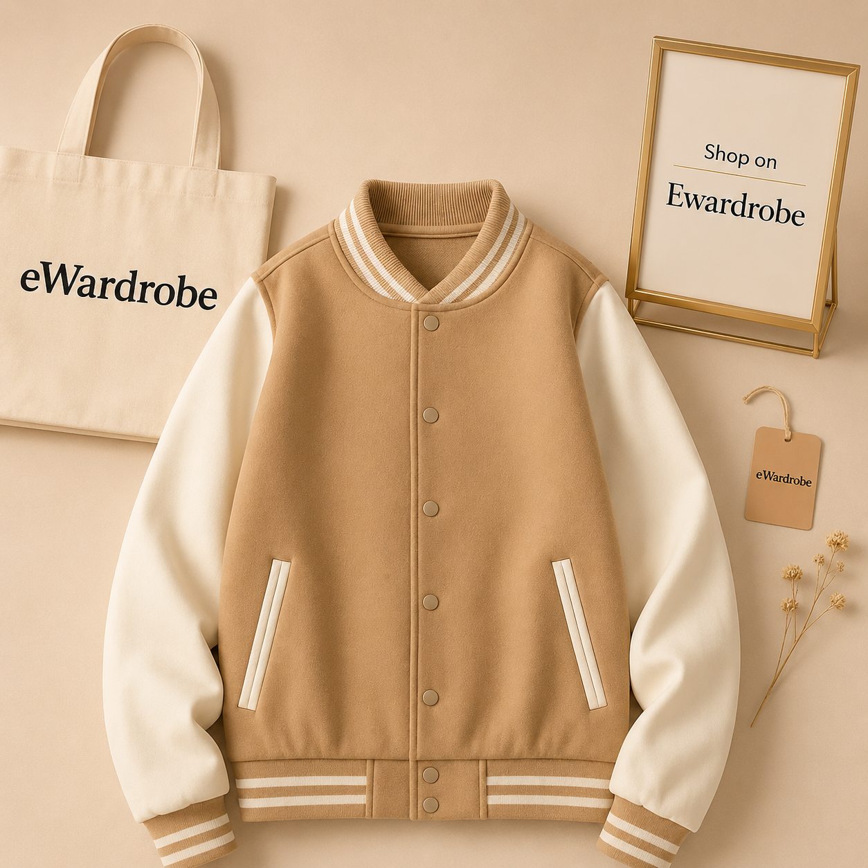 Beige Baseball Jacket